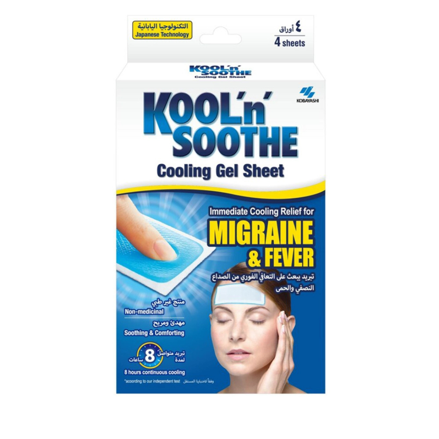 Kobayashi, Kool'n' Soothe Cooling Gel Sheet, Up to 8 Hours of Cooling Comfort, 4 Sheets