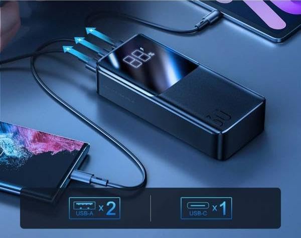 جوي رووم ديجيتال ديسبلاي فاست تشارجينج باور بانك (30000 ملي أمبير) ( 22.5 وات)( 3 منافذ مخرجات لشحن 3 أجهزه )Joyroom Digital display Fast Charging Power Pank(30000mAh) (22.5W) (3 Output Ports Charge 3 Devices) JR-QP193 