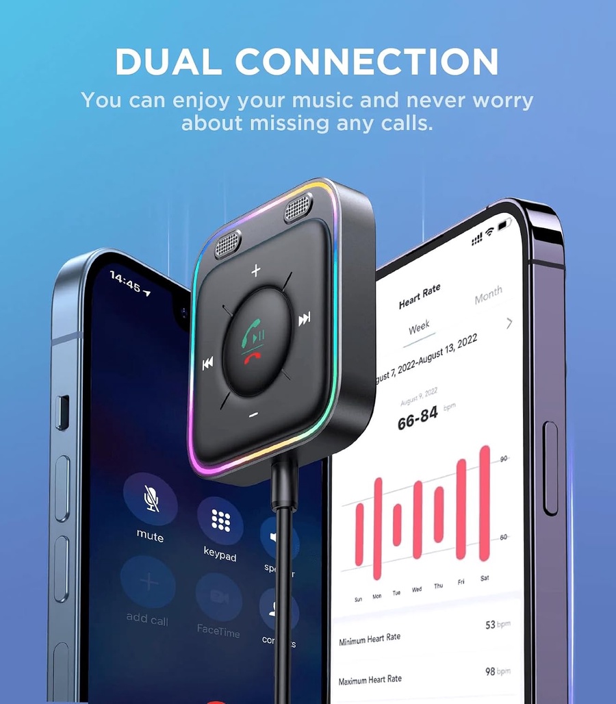 جوي رووم وايرليس ريسيفر ( بي تي 5.4)( إتش دي كولينج) (تي إف كوننيكشن)( كولور فوول ليد رينج) Joyroom Wireless Receiver (BT 5.4) (HD Calling) (TF Connection) (Colorful Led Ring) JR-CB3 
