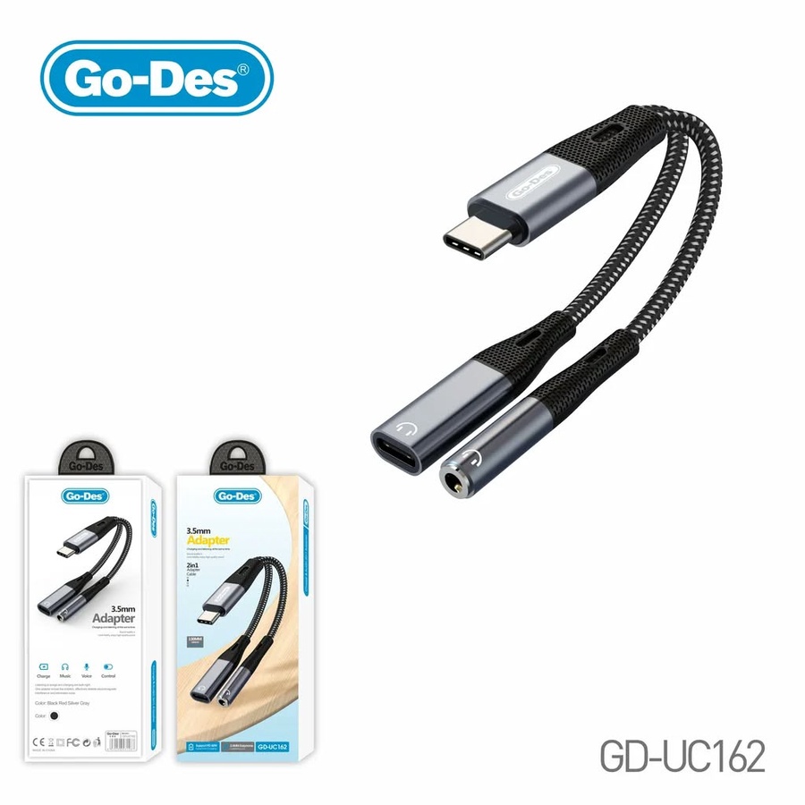  جو - ديس أدابتور  شحن وإستماع في نفس الوقت ( 2 في 1 ) ( 3.5مليميتر )3.5GO-Des Adapter Charging And Listening at the Same Time ( 2 IN 1 ) ( 3.5mm ) GD-UC162 