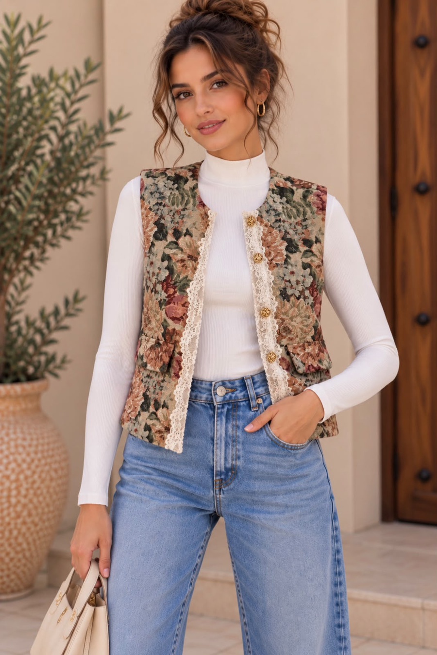 Vintage Floral Tapestry Vest for Women