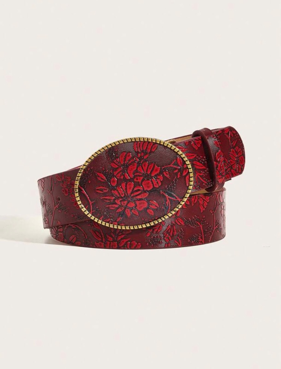 Floral Belt with Antique Gold Oval Buckle