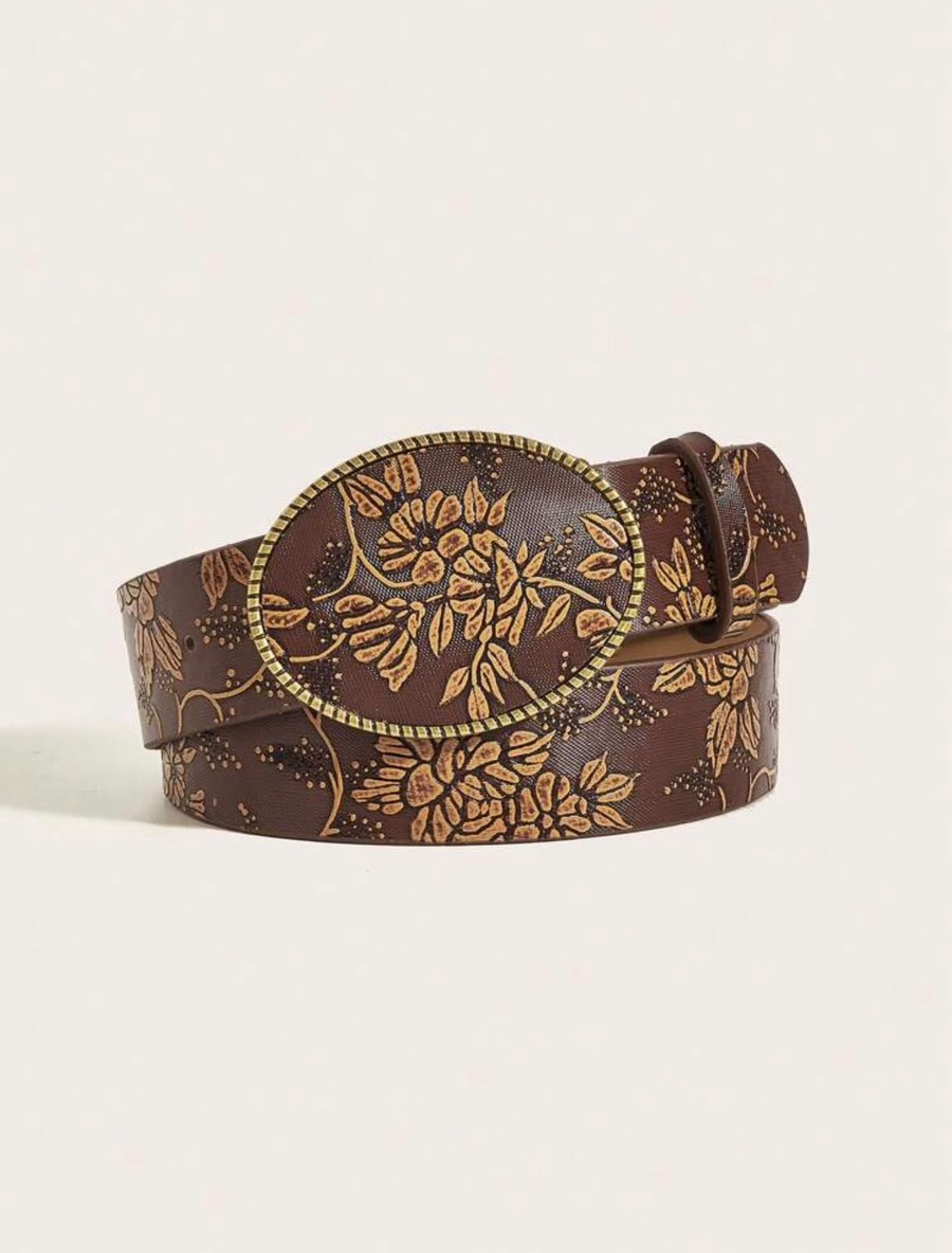 Floral Belt with Antique Gold Oval Buckle