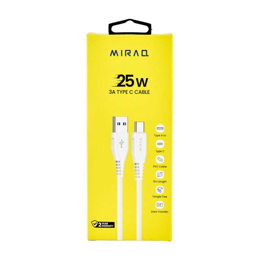 Miraq, 25W 3A Type C Cable, White