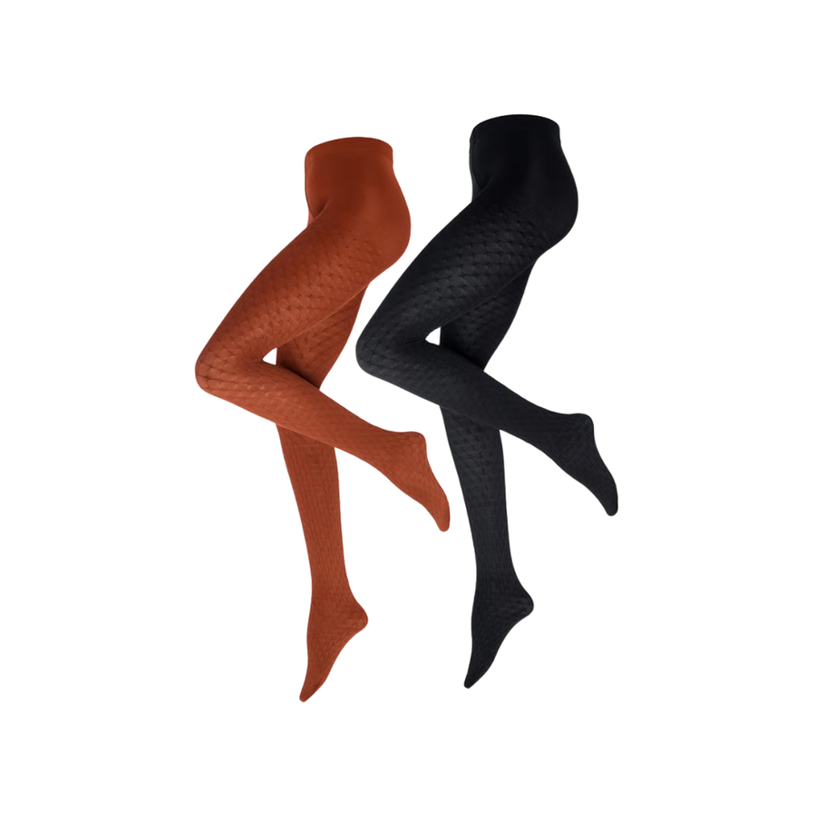 Tchibo, Women 2 Pieces Structured Tights, Rusty Red and Black