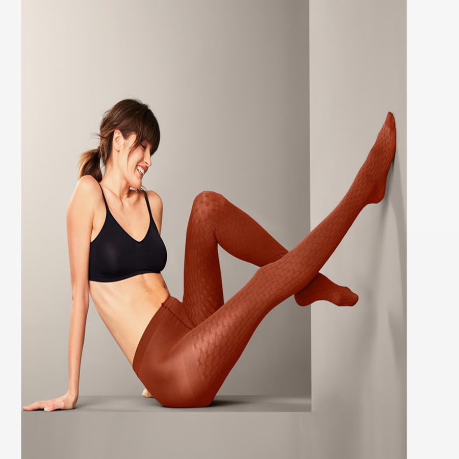 Tchibo, Women 2 Pieces Structured Tights, Rusty Red and Black