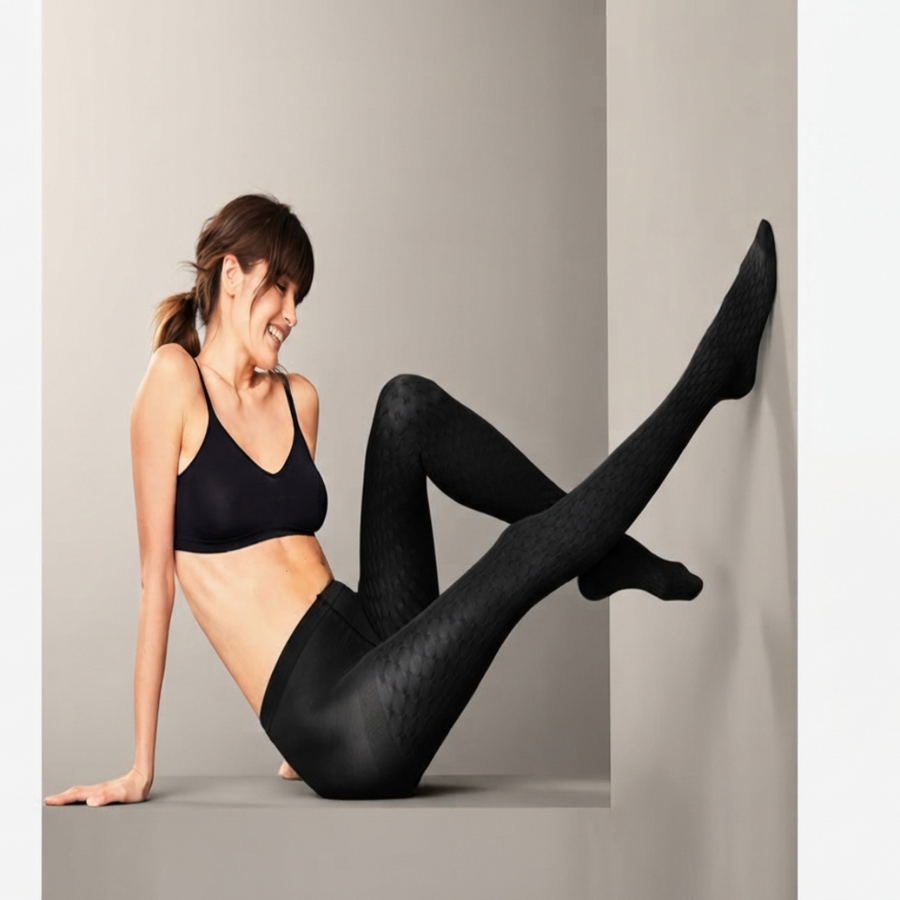 Tchibo, Women 2 Pieces Structured Tights, Rusty Red and Black