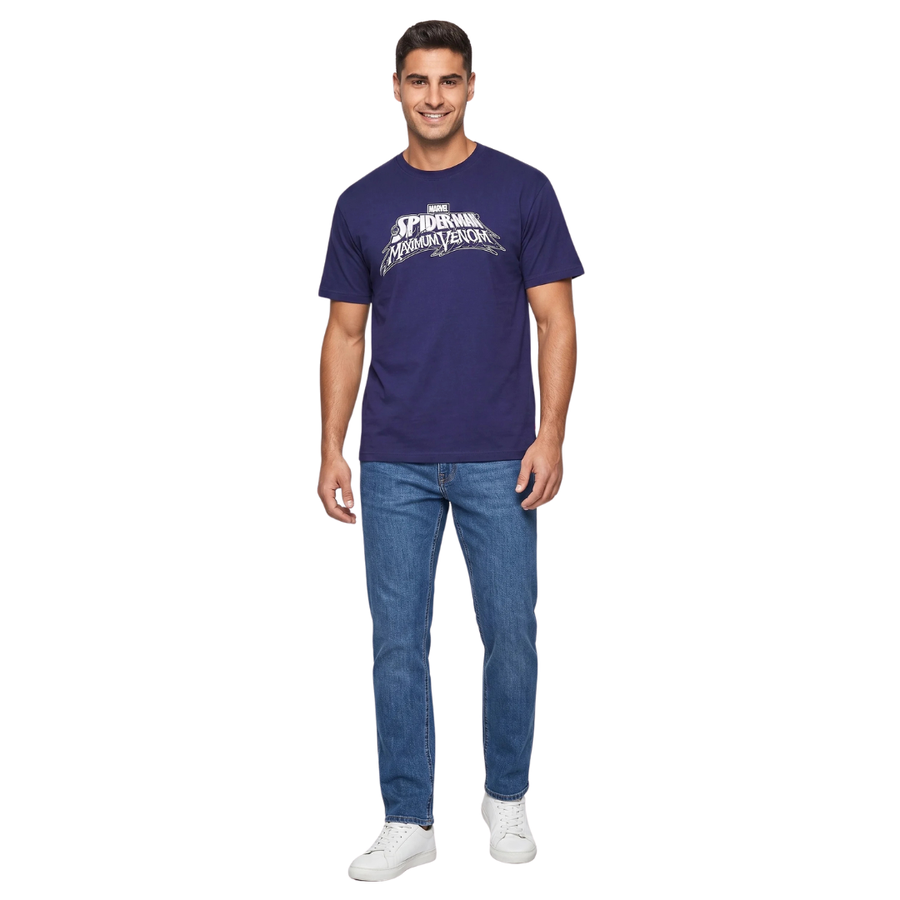 Marvel, Marvel x Spiderman Men Oversized Fit Crew Neck Short Sleeve Graphic Print T-Shirt, Royal Blue