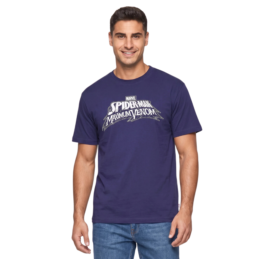 Marvel, Marvel x Spiderman Men Oversized Fit Crew Neck Short Sleeve Graphic Print T-Shirt, Royal Blue