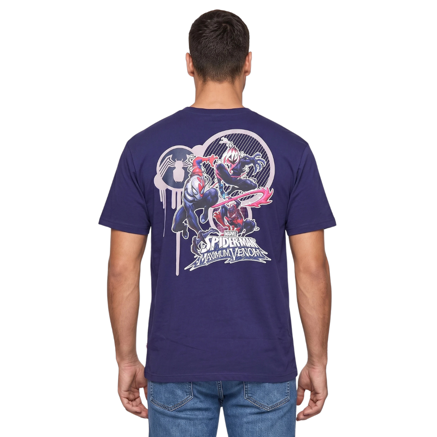 Marvel, Marvel x Spiderman Men Oversized Fit Crew Neck Short Sleeve Graphic Print T-Shirt, Royal Blue