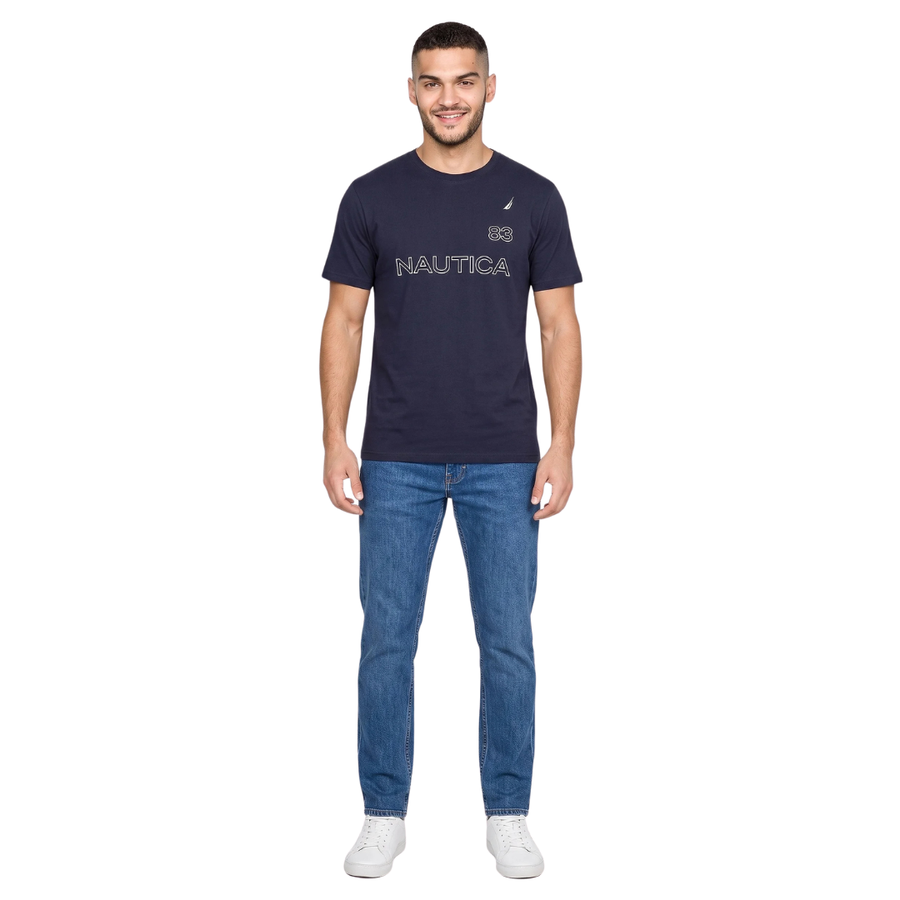 Nautica, Men Crew Neck Short Sleeve Brand Logo T-Shirt, Navy