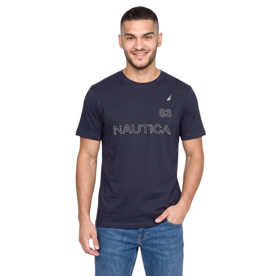 Nautica, Men Crew Neck Short Sleeve Brand Logo T-Shirt, Navy