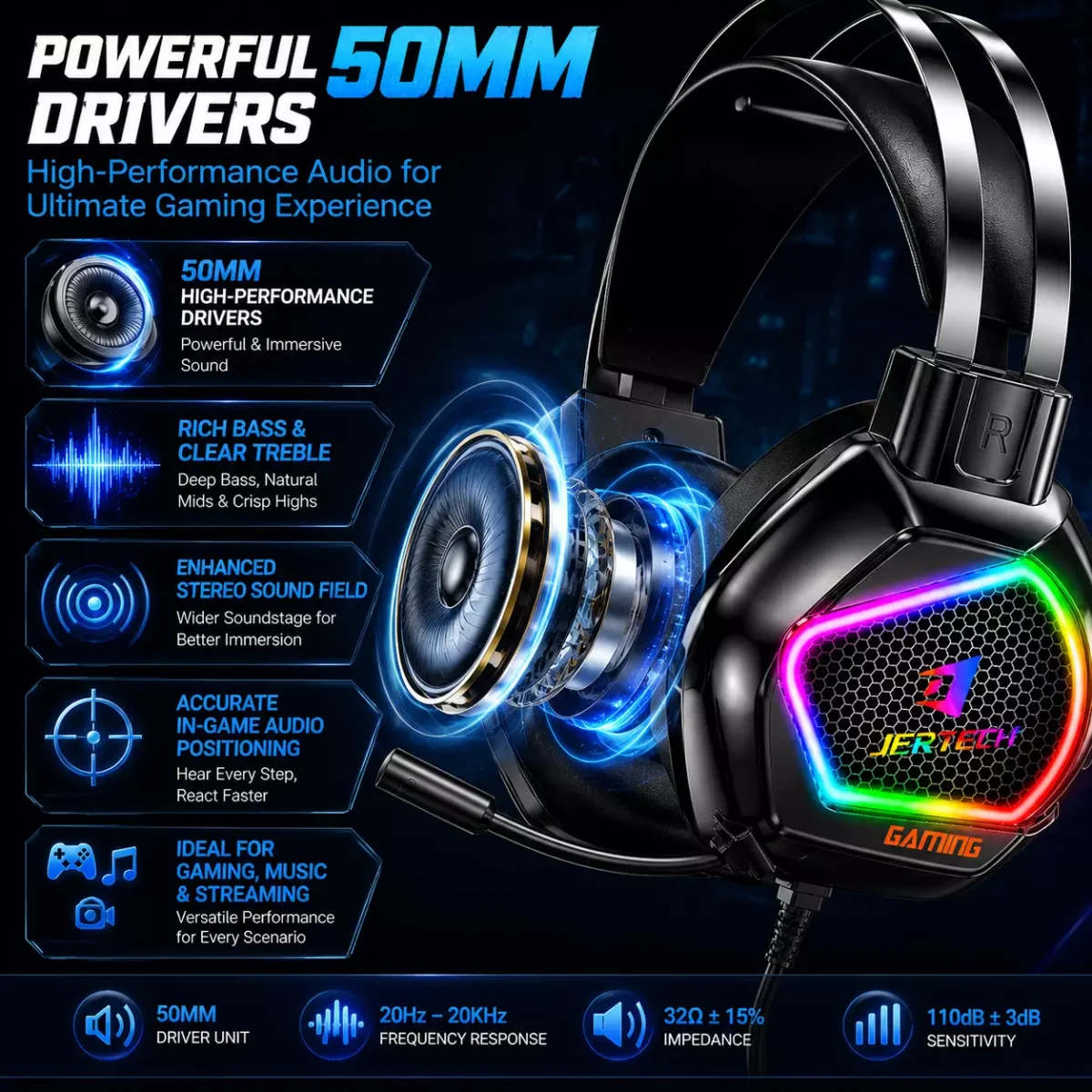 سماعة USB RGB للألعاب JERTECH HG02
