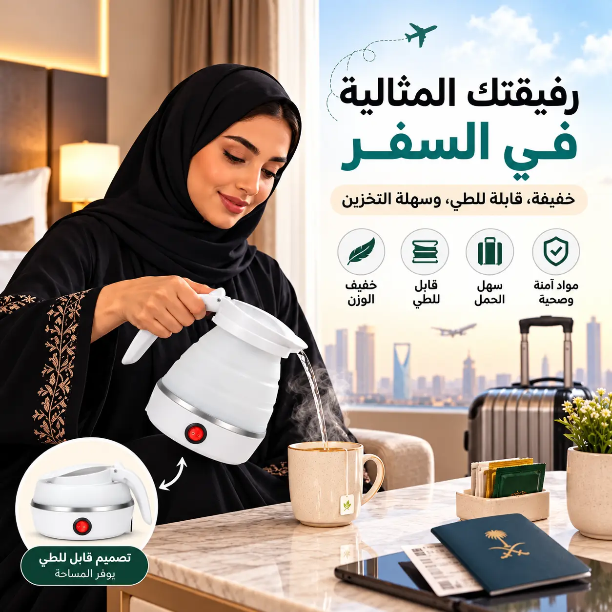 عرض غلاية كهربائية PR915 قابلة للطي 600 مل مع جهاز سلق البيض الكهربائي 350 واط PR140 – طقم السفر والإفطار من بريمو بلاس