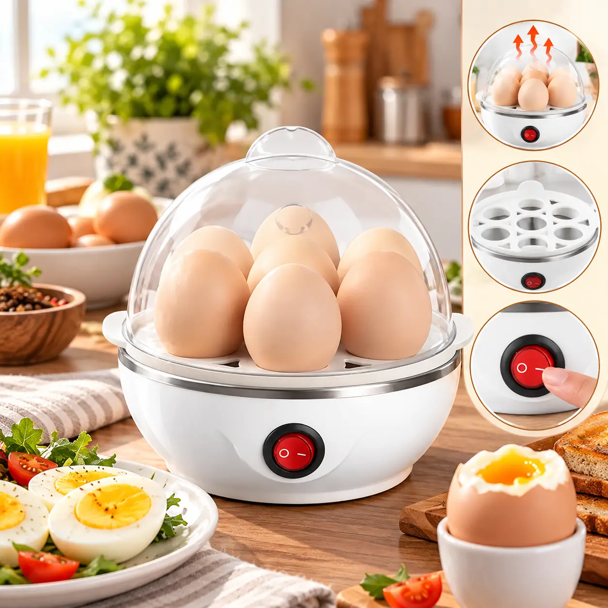 عرض غلاية كهربائية PR915 قابلة للطي 600 مل مع جهاز سلق البيض الكهربائي 350 واط PR140 – طقم السفر والإفطار من بريمو بلاس