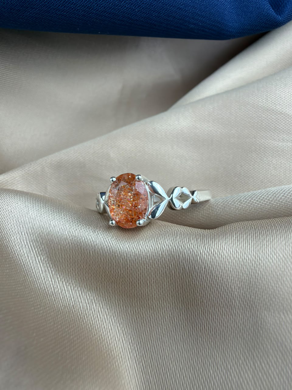 Sunstone 925 Silver Ring - IGI certified- Butterfly Design 