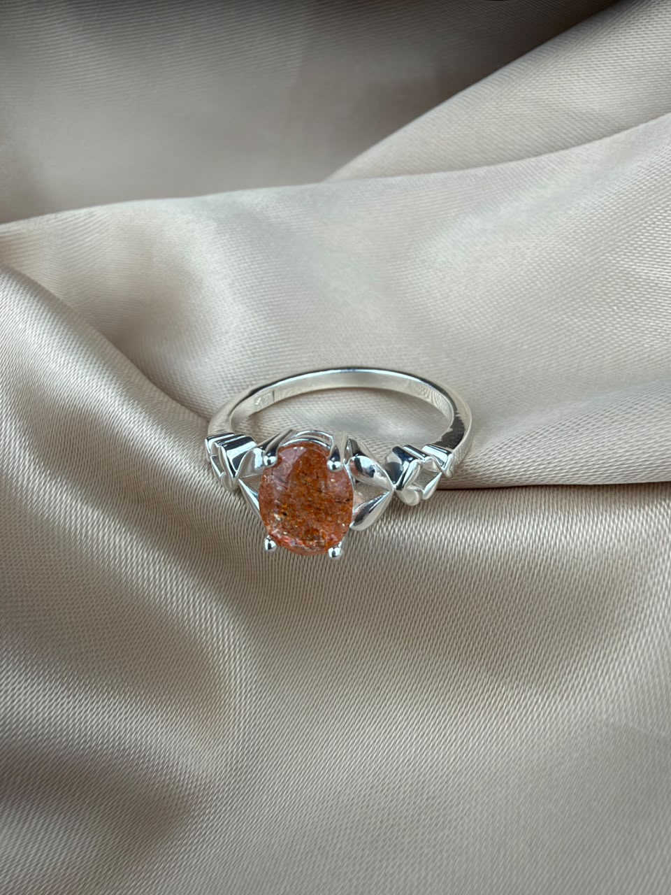 Sunstone 925 Silver Ring - IGI certified- Butterfly Design 