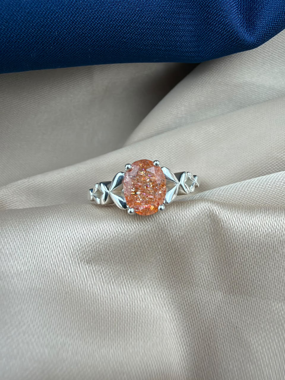 Sunstone 925 Silver Ring - IGI certified- Butterfly Design 