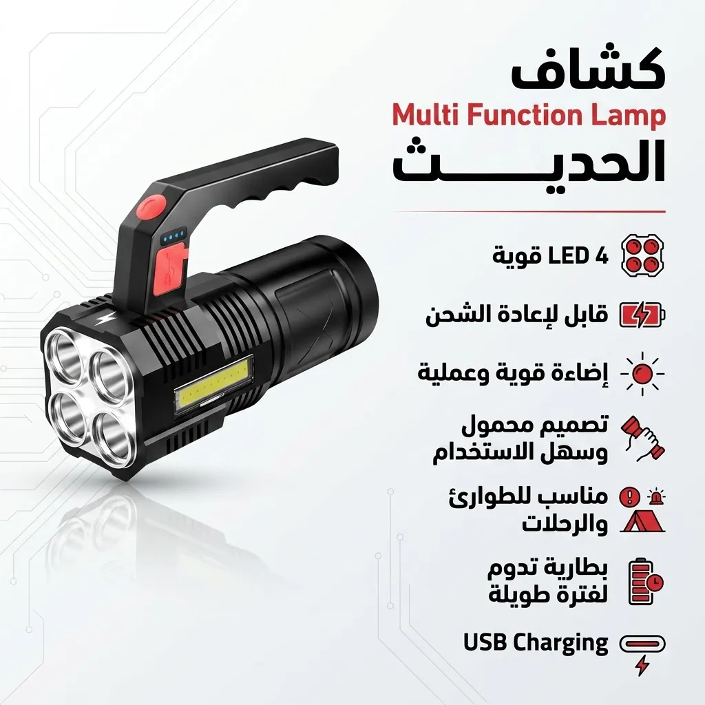 كشاف LED متعدد الاستخدامات قابل للشحن USB – Multi Function Lamp