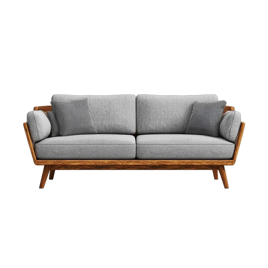 Mid-Century Walnut Frame Two-Seater Sofa