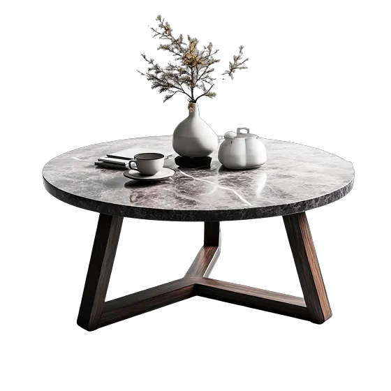 Marble coffee table with wooden legs
