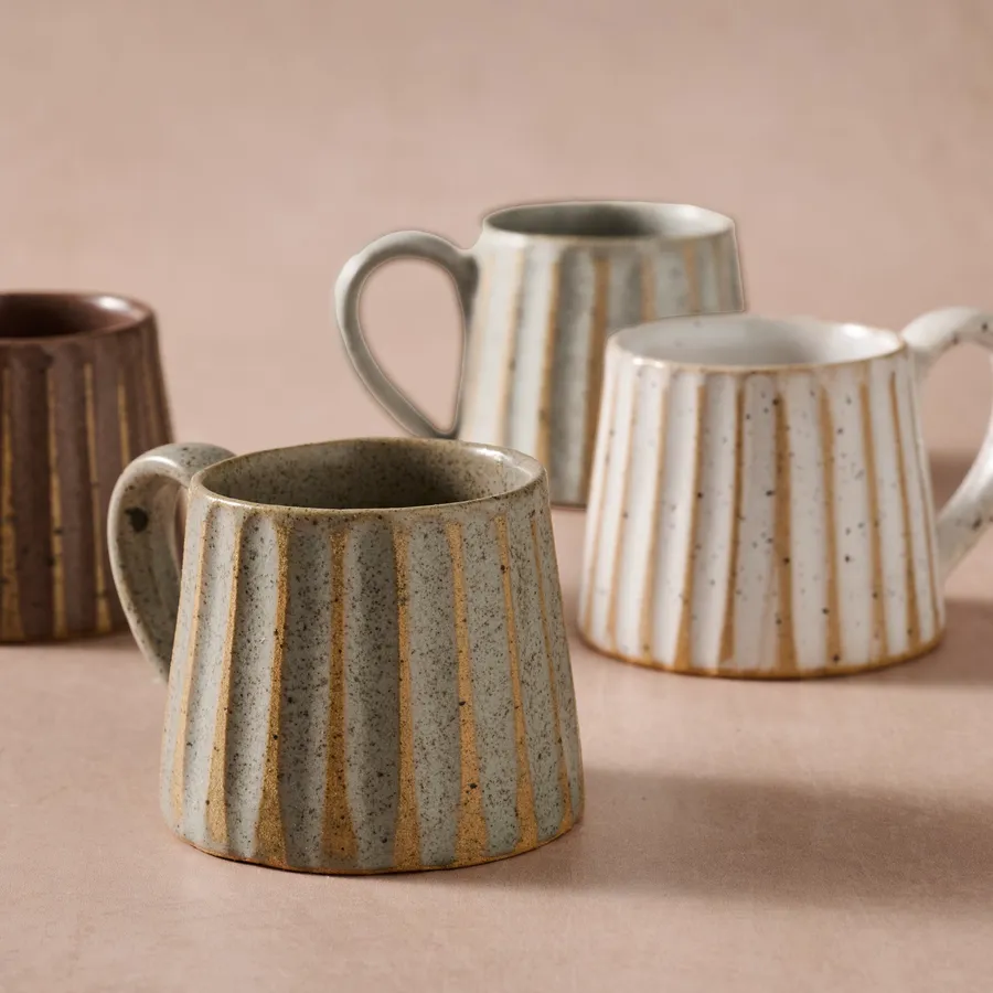 Sundara Conical Fluted Ceramic Espresso Mugs - Set of 4