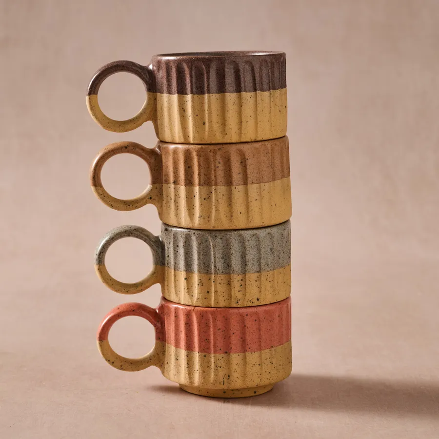 Sundara Fluted Ceramic Espresso Mugs - Set of 4