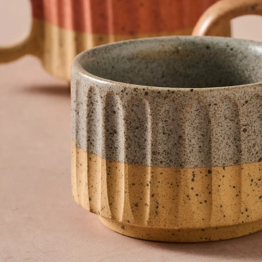 Sundara Fluted Ceramic Espresso Mugs - Set of 4