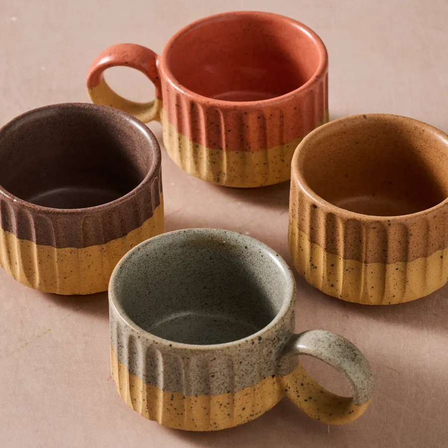 Sundara Fluted Ceramic Espresso Mugs - Set of 4