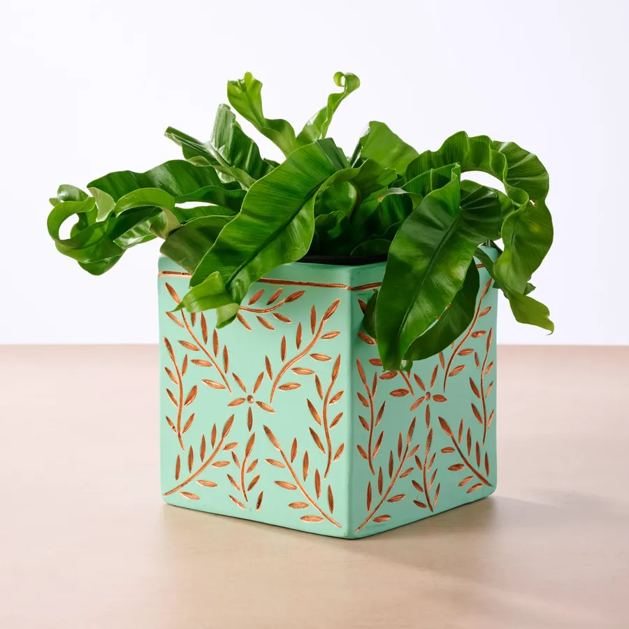 Tila Terracotta Debossed Leaf Planter