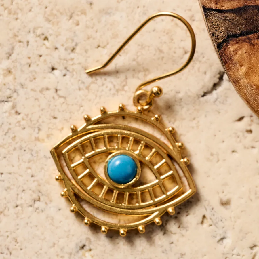 Firoza Evil Eye Dangle Earrings