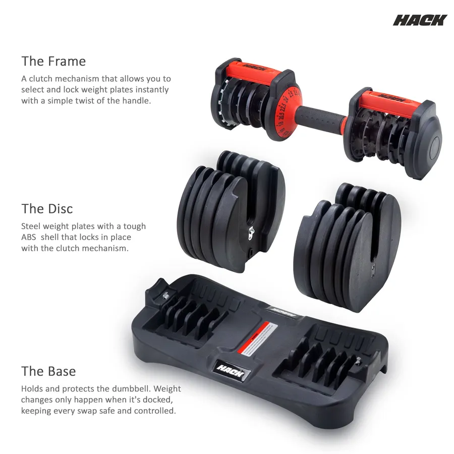 Hack Athletics Adjustable Dumbbell Set 24 KG, Set of 2