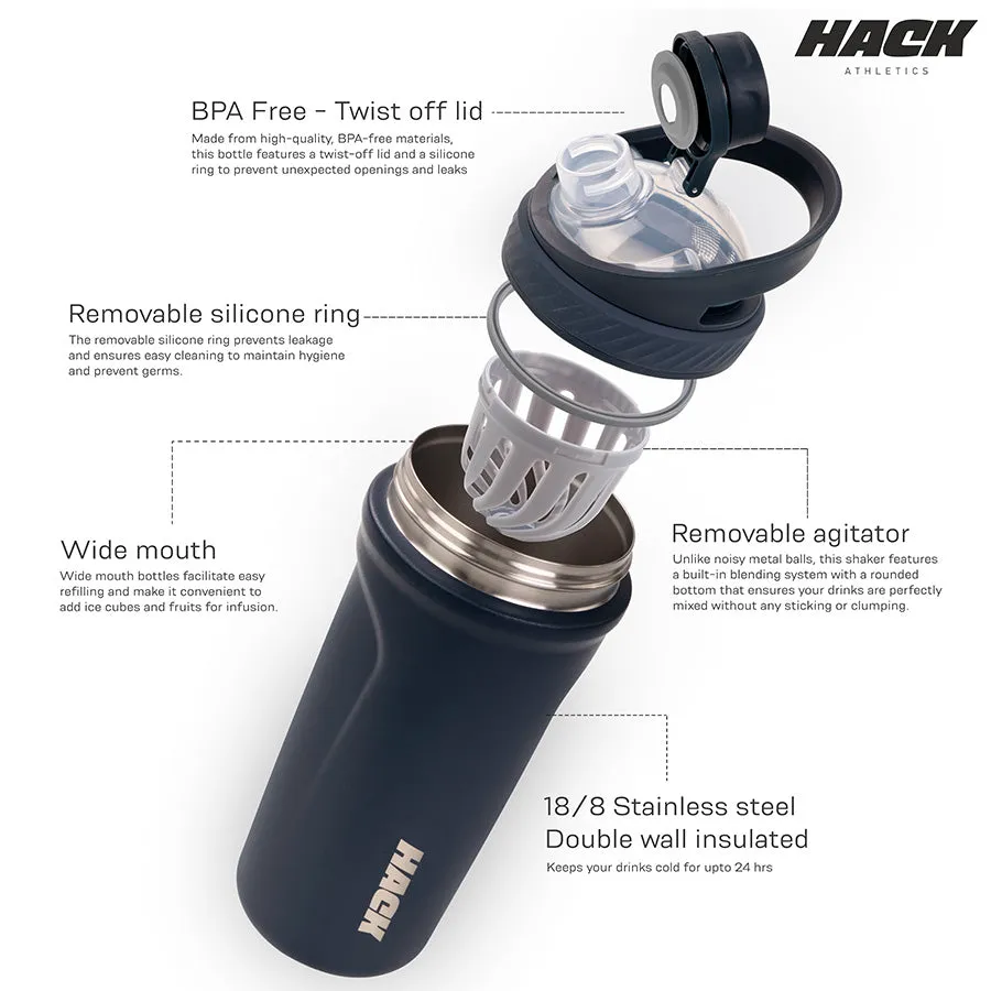 Hack Athletics Premium Stainless Steel Insulated Shaker Bottles 709ML Blue