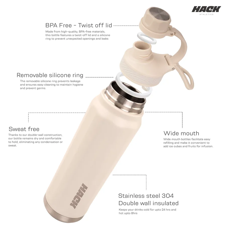 Hack Athletics Premium Aqua Water Bottle Cream | 709ML