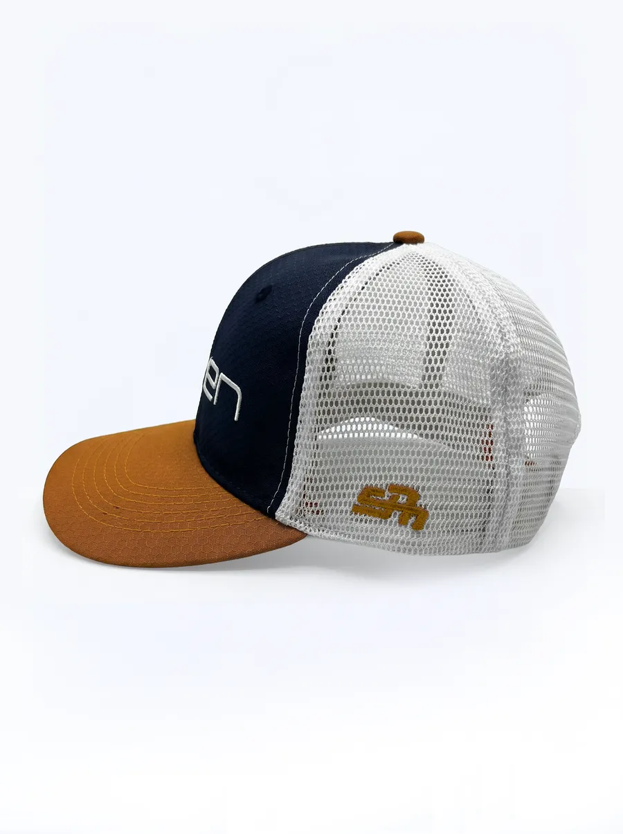 Navy beige trucker cap