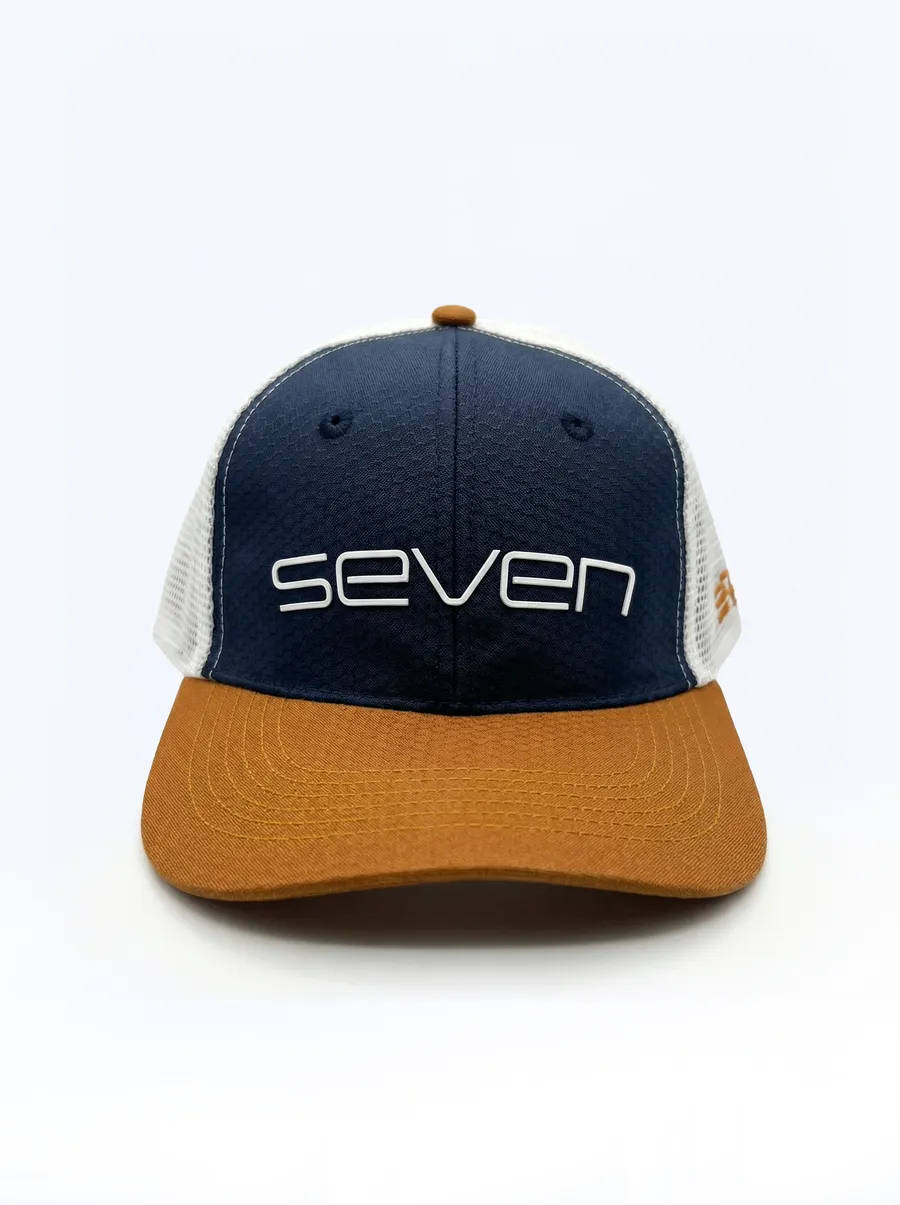 Navy beige trucker cap