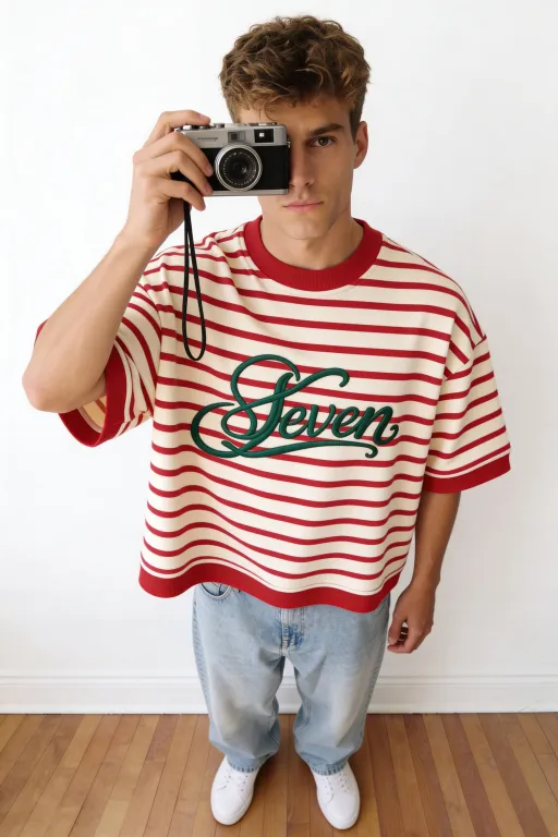 RedxGreen striped embroidered Tshirt