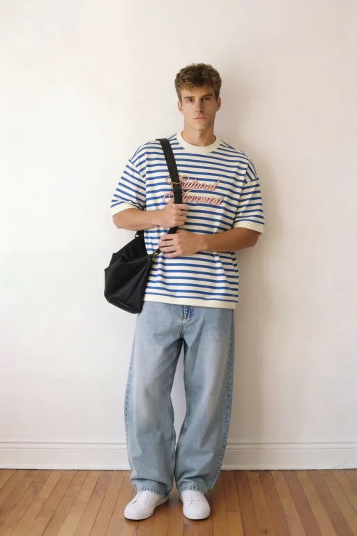 whitexblue stripped embroidered tshirt