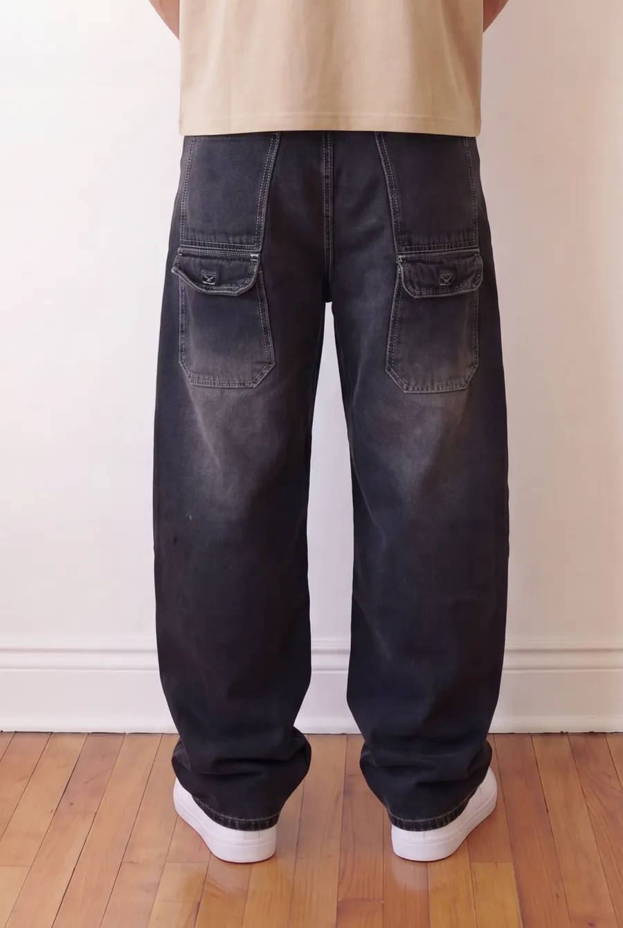 Dark washed baggy jeans
