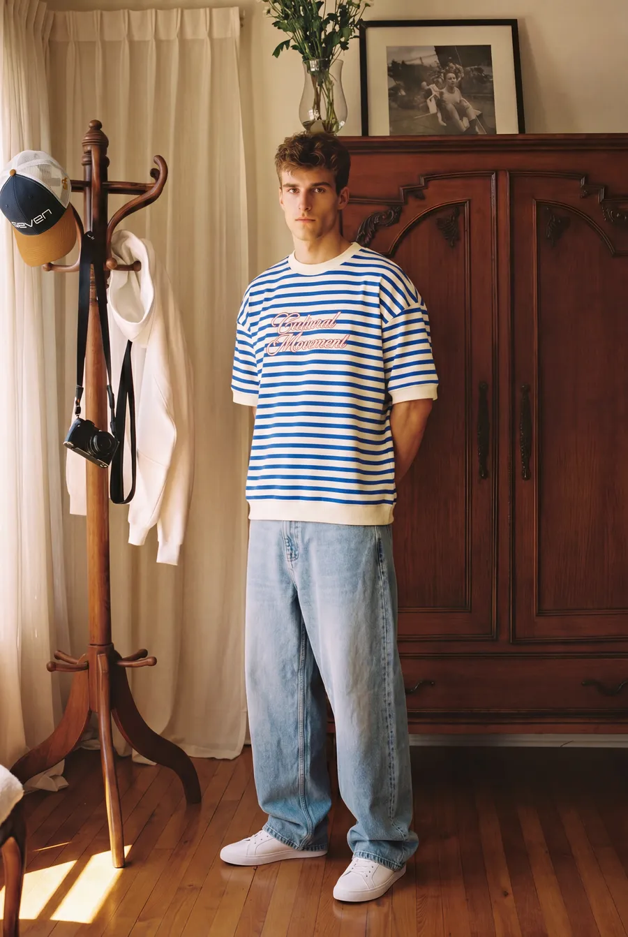 whitexblue stripped embroidered tshirt