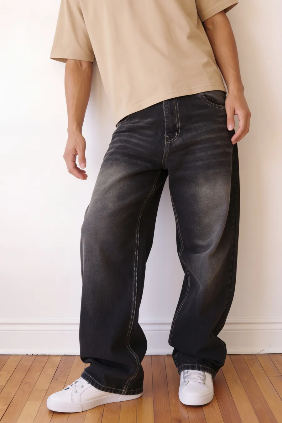 Dark washed baggy jeans
