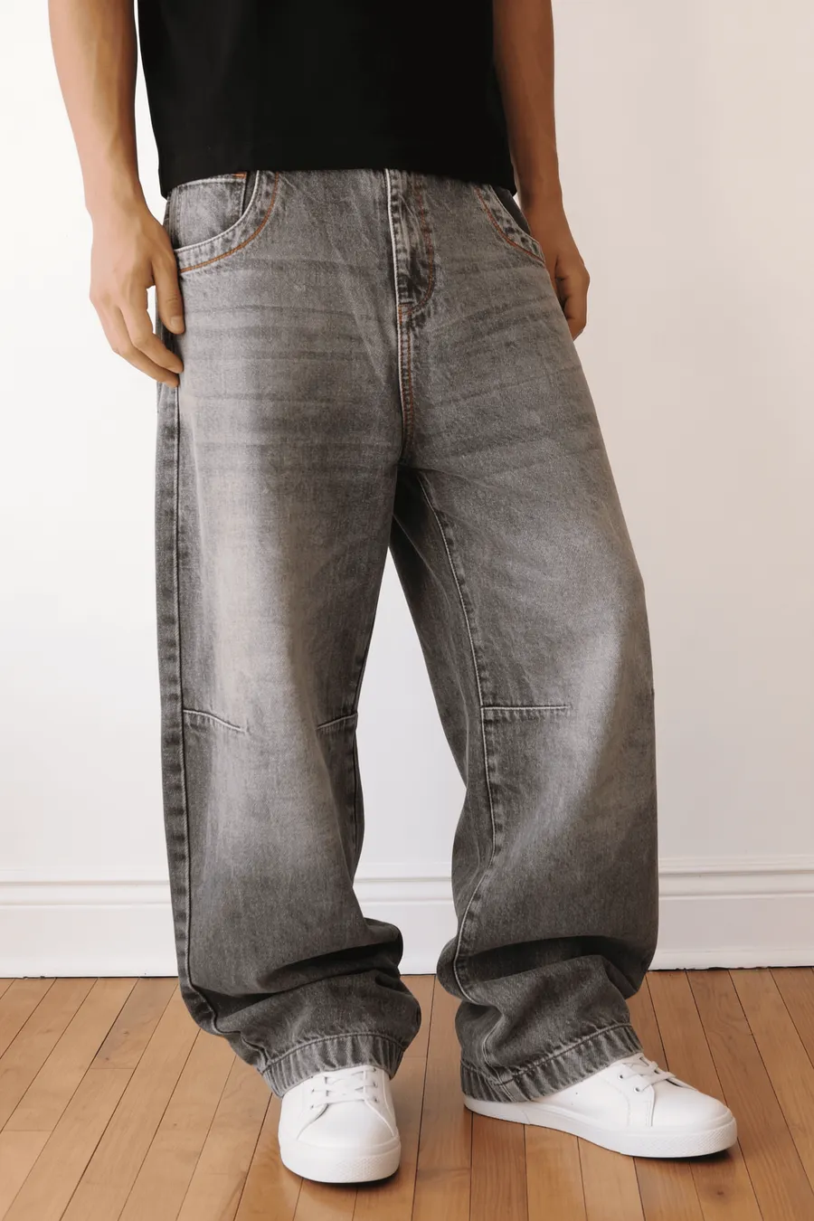 Grey embroidered seven baggy jeans