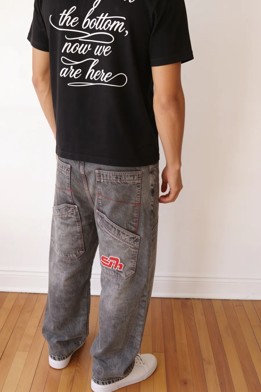 Grey embroidered seven baggy jeans