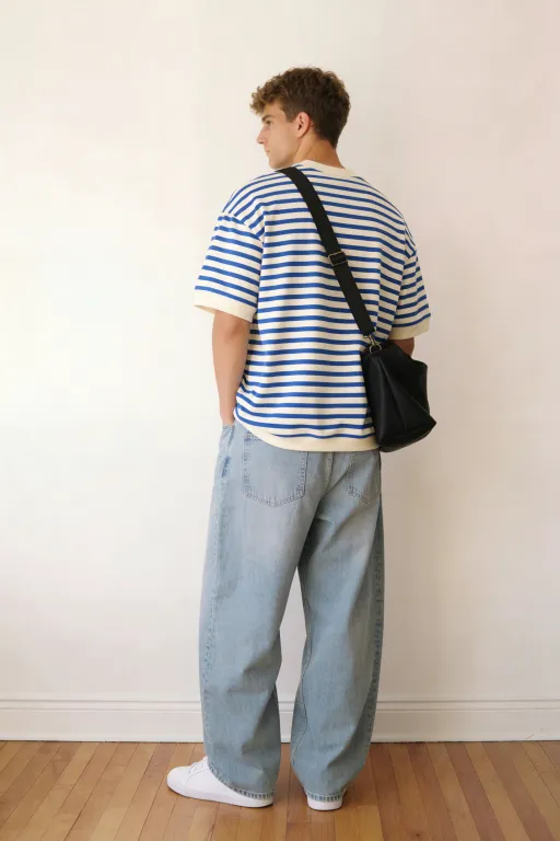 whitexblue stripped embroidered tshirt