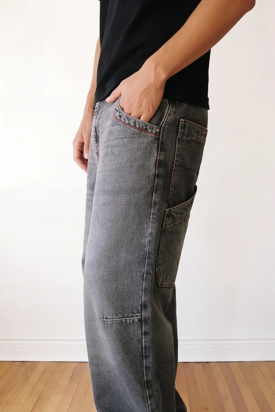 Grey embroidered seven baggy jeans