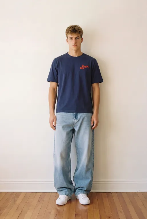 Dark blue embroidered seven Tshirt