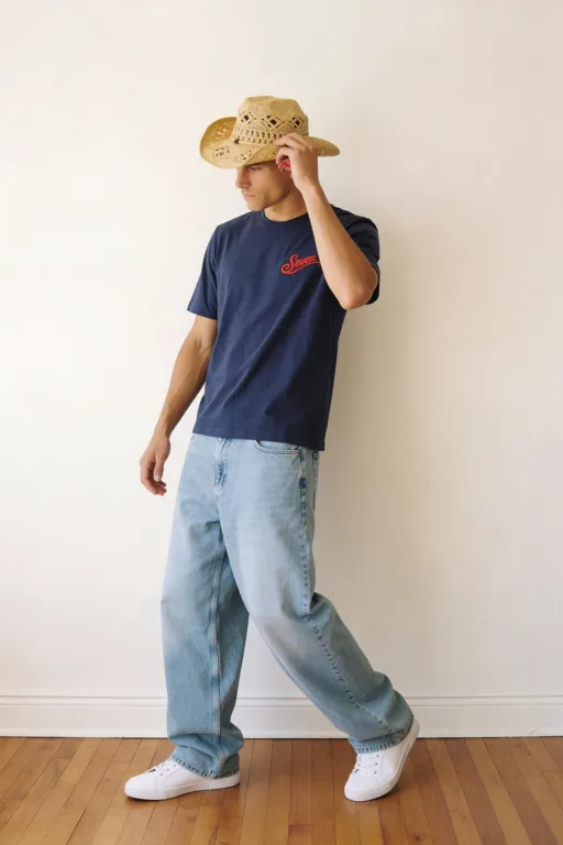 Dark blue embroidered seven Tshirt
