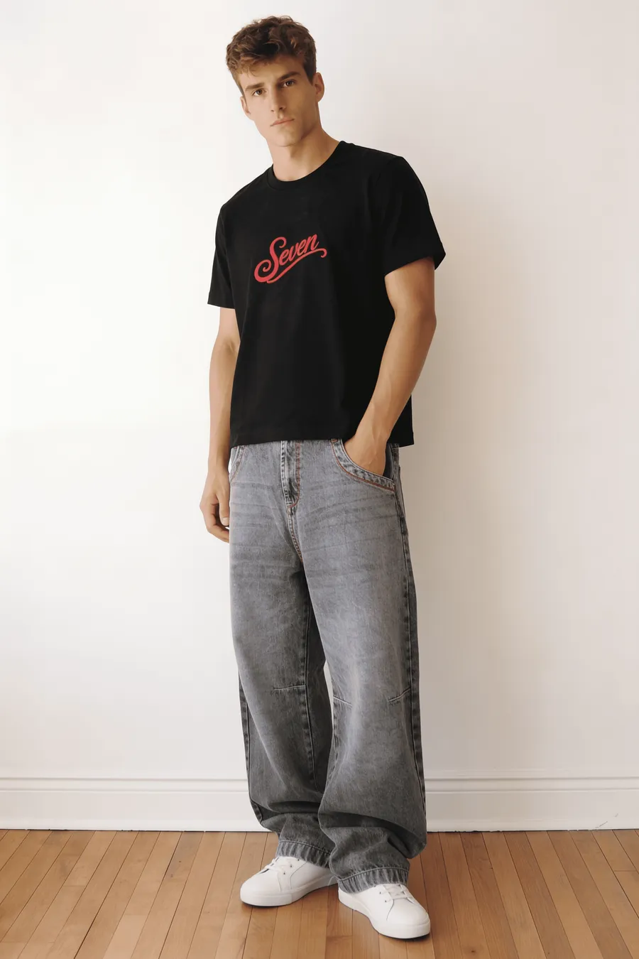 Black x Red Embroidered Seven Tshirt