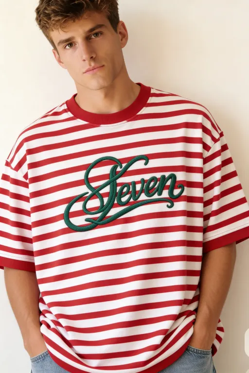 RedxGreen striped embroidered Tshirt
