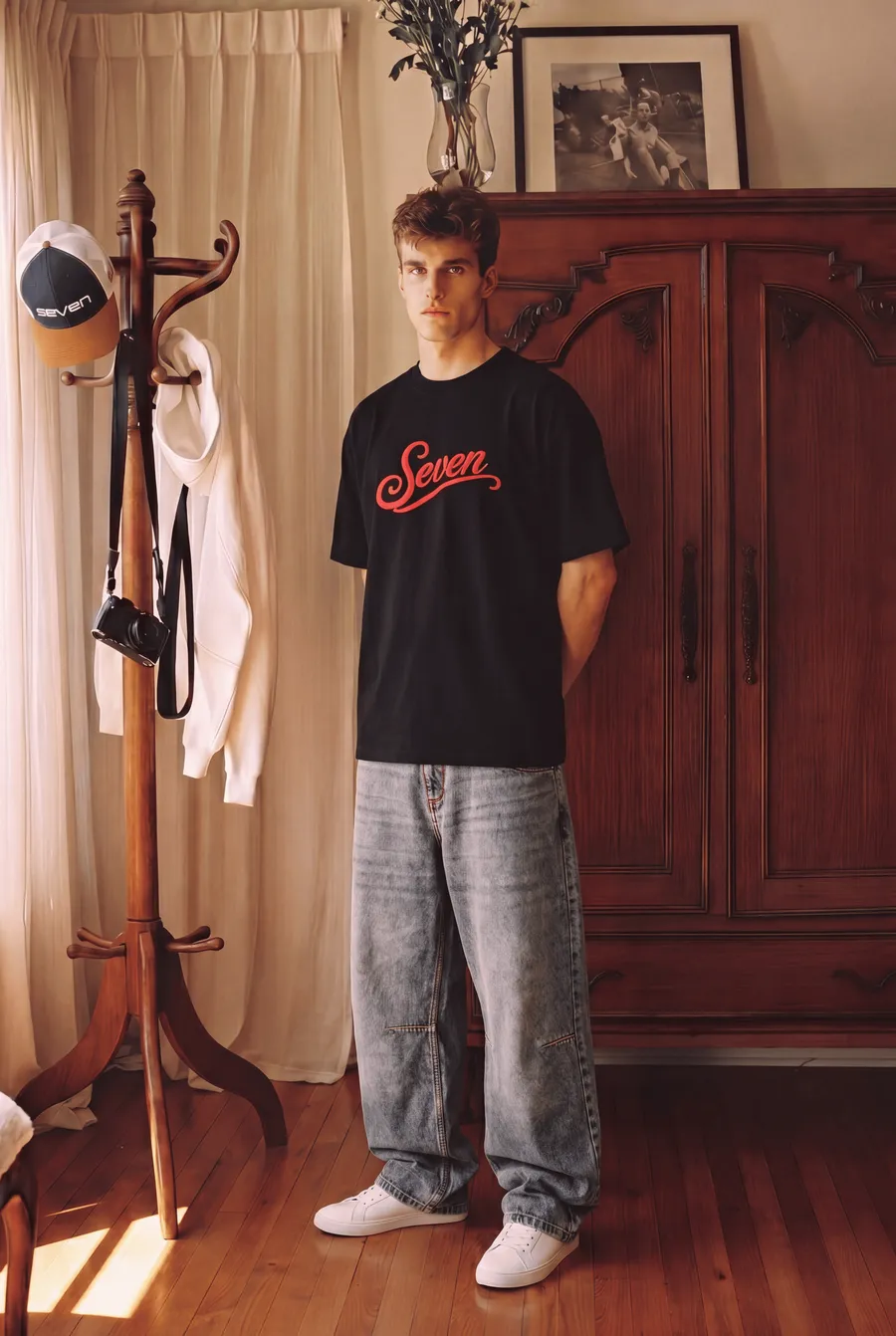 Black x Red Embroidered Seven Tshirt
